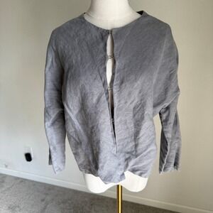 Jess Brown Gray Linen open Front Cardigan Jacket Medium Minimal‎ Classic Modern